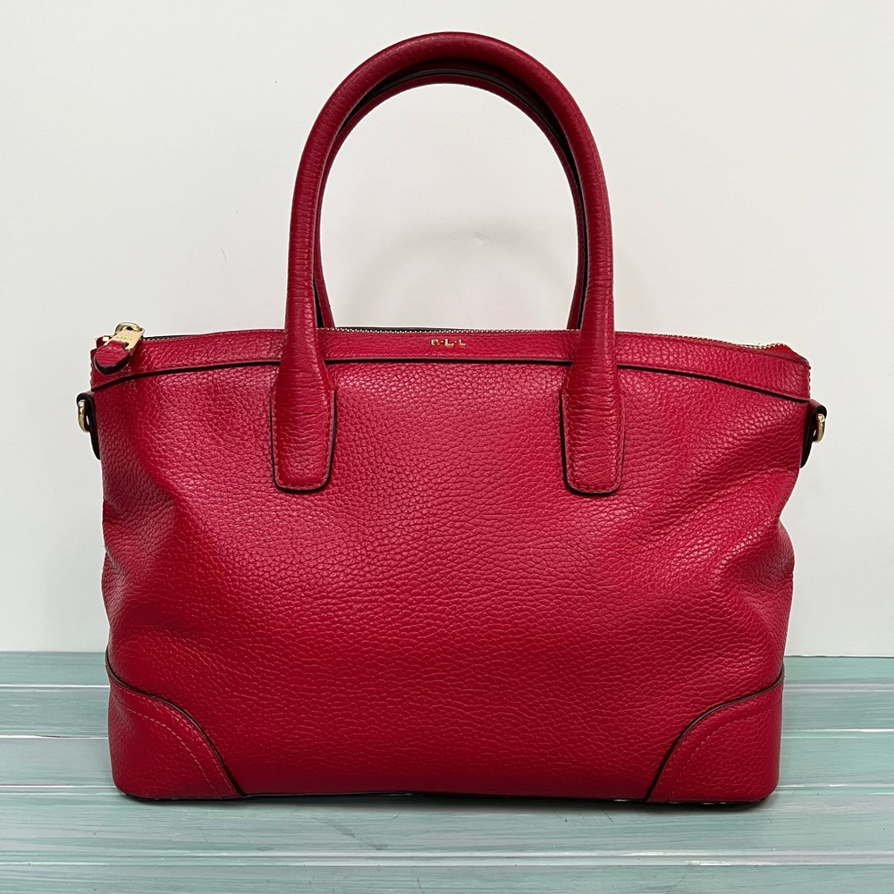 Ralph Lauren Red Leather Satchel With Crossbody Strap - Picture 1 of 14